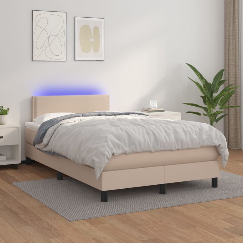 Casa si Gradina - Mobilier - Paturi si accesorii - Paturi - Pat cu arcuri, cu saltea si LED, cappuccino 120x200cm piele eco - Infinity.ro