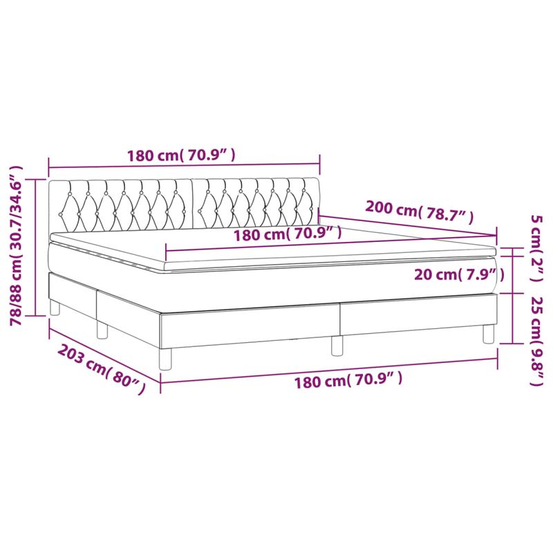 Casa si Gradina - Mobilier - Paturi si accesorii - Paturi - Pat cu arcuri, saltea si LED, gri inchis, 180x200 cm, catifea - Infinity.ro