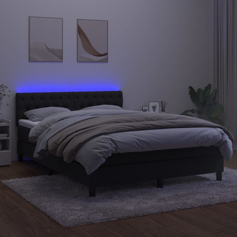 Casa si Gradina - Mobilier - Paturi si accesorii - Paturi - Pat cu arcuri, saltea si LED, negru, 140x200 cm, catifea - Infinity.ro