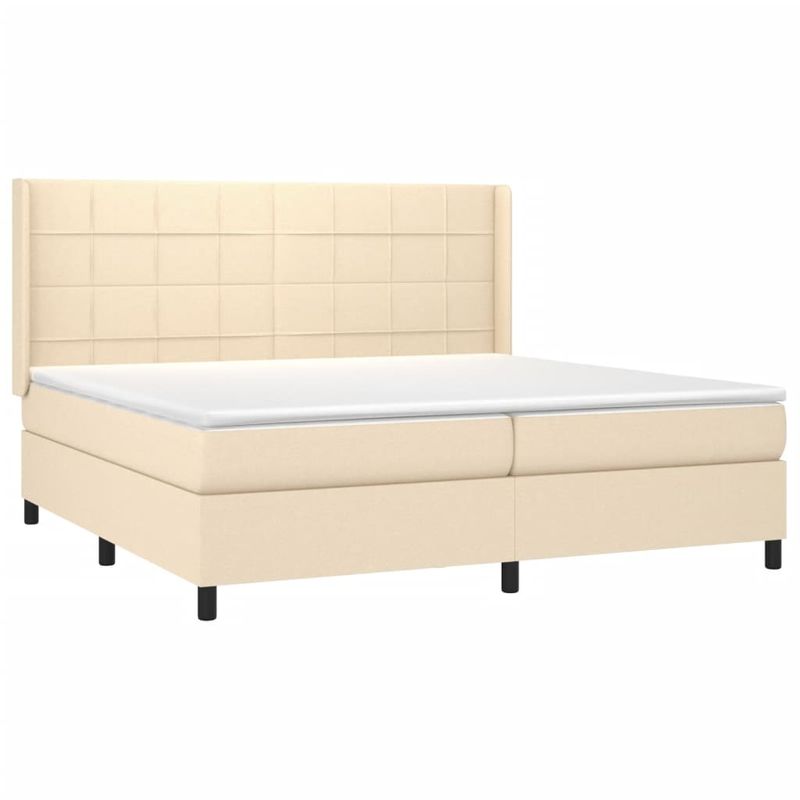 Casa si Gradina - Mobilier - Paturi si accesorii - Paturi - Pat cu arcuri, saltea si LED, crem, 200x200 cm, textil - Infinity.ro