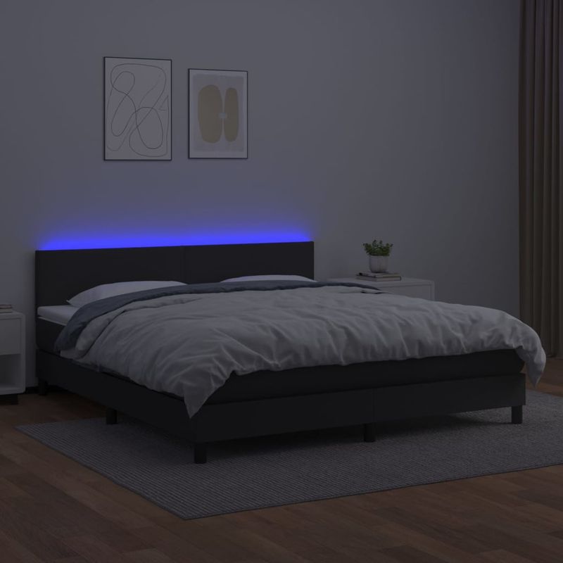 Casa si Gradina - Mobilier - Paturi si accesorii - Paturi - Pat cu arcuri, saltea si LED, negru, 160x200cm, piele ecologica - Infinity.ro