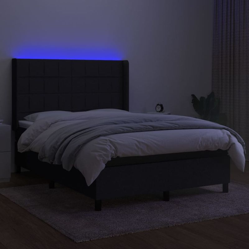 Casa si Gradina - Mobilier - Paturi si accesorii - Paturi - Pat cu arcuri, saltea si LED, negru, 140x200 cm, textil - Infinity.ro