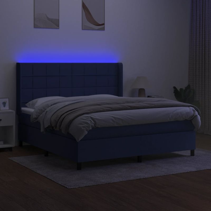 Casa si Gradina - Mobilier - Paturi si accesorii - Paturi - Pat cu arcuri, saltea si LED, albastru, 160x200 cm, textil - Infinity.ro