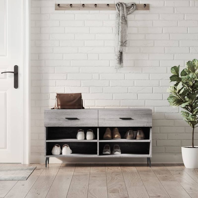 Casa si Gradina - Mobilier - Organizare si depozitare - Organizator incaltaminte - Banca de pantofi, gri sonoma, 102x35x55 cm, lemn prelucrat - Infinity.ro