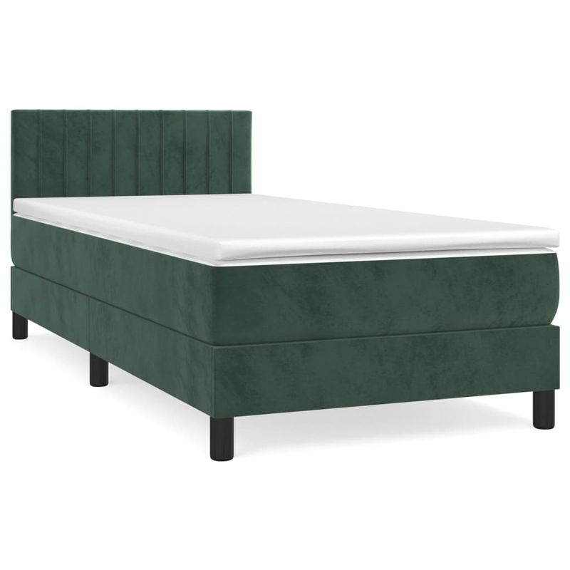 Casa si Gradina - Mobilier - Paturi si accesorii - Paturi - Pat box spring cu saltea, verde inchis, 90x190 cm, catifea - Infinity.ro