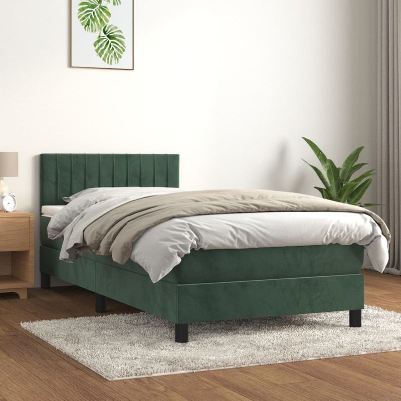 Casa si Gradina - Mobilier - Paturi si accesorii - Paturi - Pat box spring cu saltea, verde inchis, 90x190 cm, catifea - Infinity.ro
