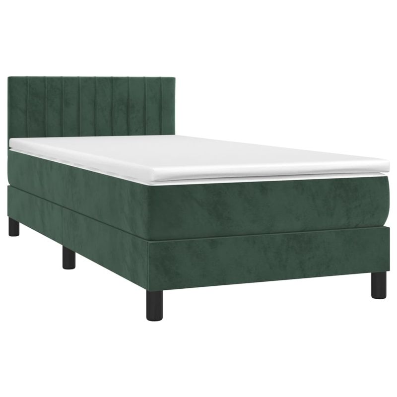 Casa si Gradina - Mobilier - Paturi si accesorii - Paturi - Pat box spring cu saltea, verde inchis, 90x190 cm, catifea - Infinity.ro