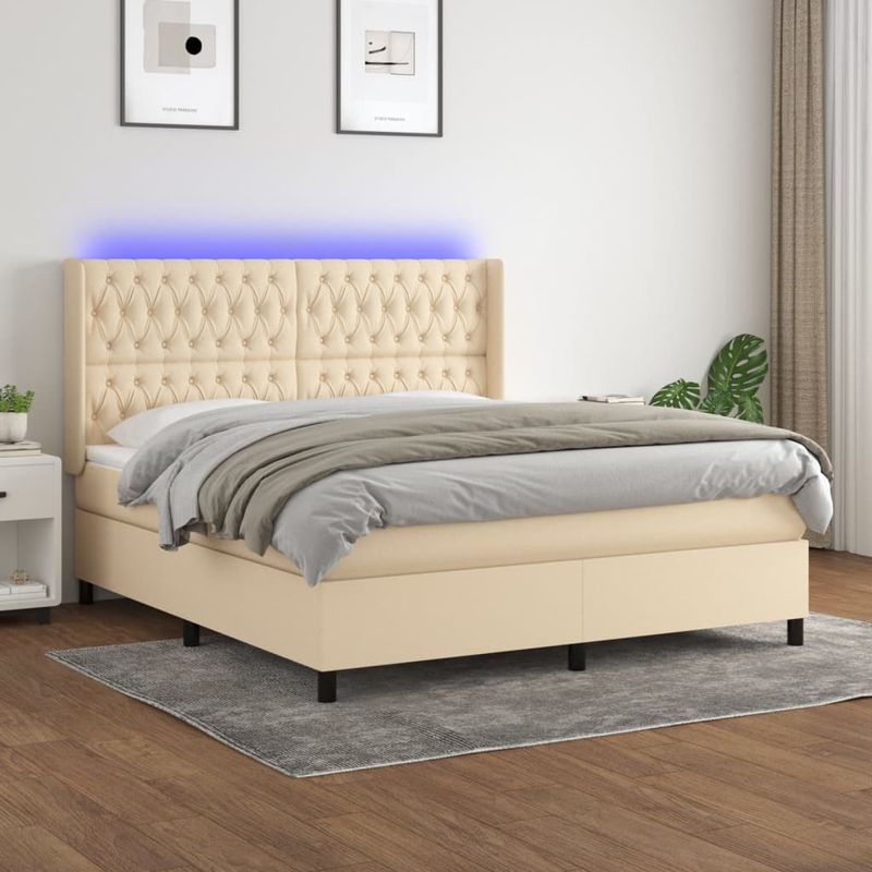 Casa si Gradina - Mobilier - Paturi si accesorii - Paturi - Pat cu arcuri, saltea si LED, crem, 160x200 cm, textil - Infinity.ro