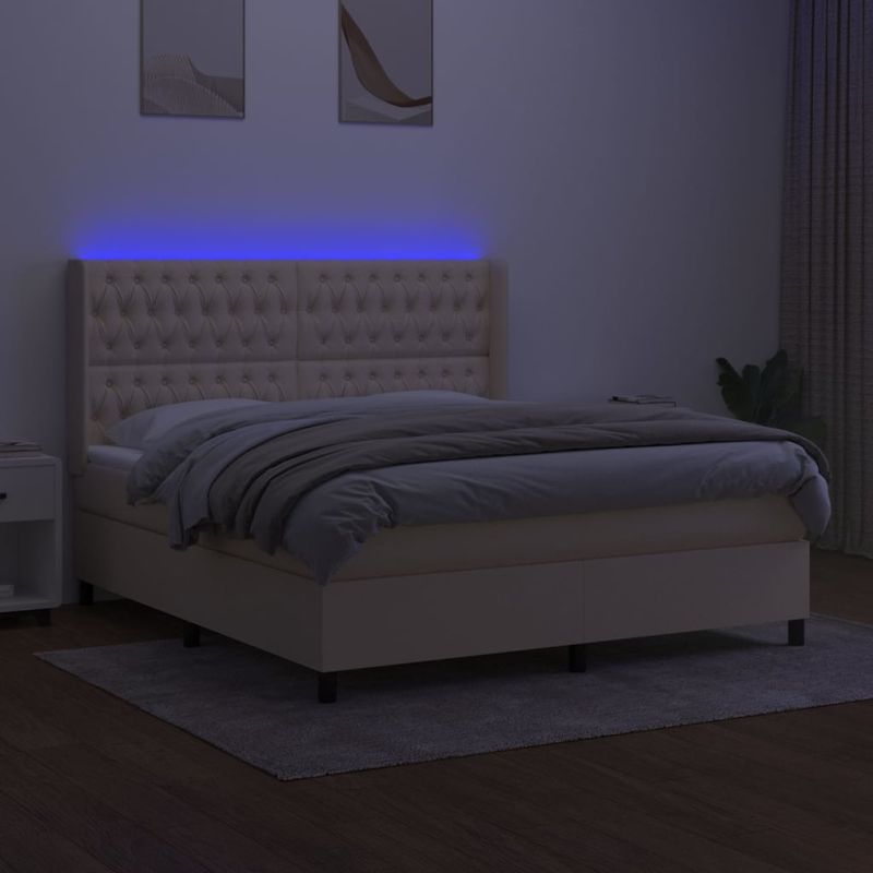 Casa si Gradina - Mobilier - Paturi si accesorii - Paturi - Pat cu arcuri, saltea si LED, crem, 160x200 cm, textil - Infinity.ro