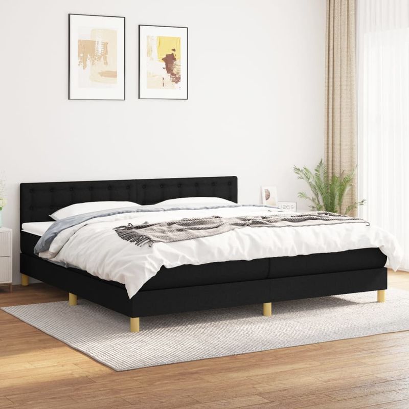 Casa si Gradina - Mobilier - Paturi si accesorii - Paturi - Pat box spring cu saltea, negru, 200x200 cm, textil - Infinity.ro