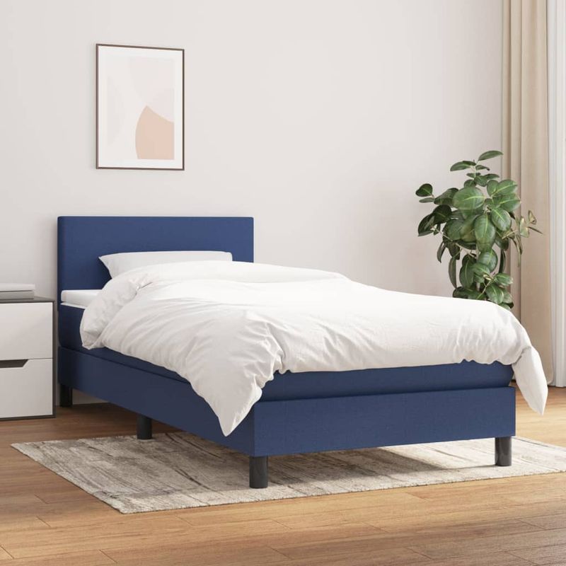 Casa si Gradina - Mobilier - Paturi si accesorii - Paturi - Pat box spring cu saltea, albastru, 90x200 cm, textil - Infinity.ro