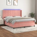Casa si Gradina - Mobilier - Paturi si accesorii - Paturi - Pat continental cu saltea & LED, roz, 120x200 cm, catifea - Infinity.ro