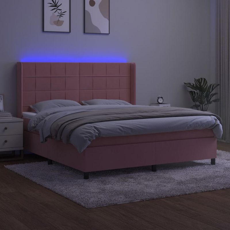 Casa si Gradina - Mobilier - Paturi si accesorii - Paturi - Pat continental cu saltea & LED, roz, 120x200 cm, catifea - Infinity.ro