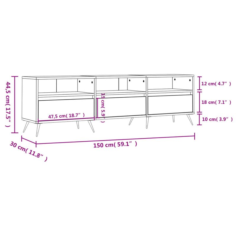 Casa si Gradina - Mobilier - Comode si corpuri - Comode - Comoda TV, stejar sonoma, 150x30x44,5 cm, lemn prelucrat - Infinity.ro