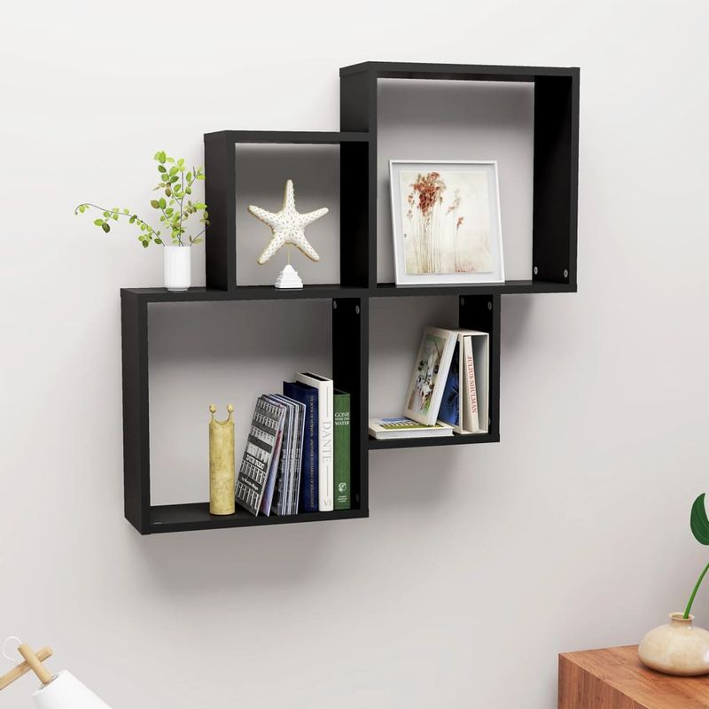 Casa si Gradina - Mobilier - Biblioteci si rafturi - Rafturi - Raft de perete cub, negru, 80x15x78,5 cm, PAL - Infinity.ro