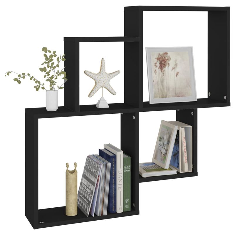 Casa si Gradina - Mobilier - Biblioteci si rafturi - Rafturi - Raft de perete cub, negru, 80x15x78,5 cm, PAL - Infinity.ro