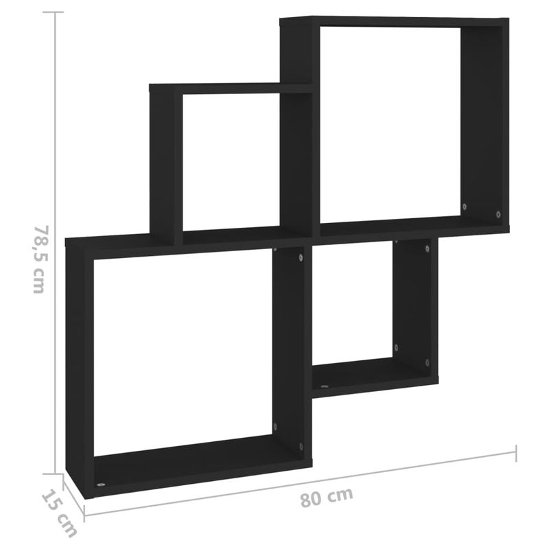 Casa si Gradina - Mobilier - Biblioteci si rafturi - Rafturi - Raft de perete cub, negru, 80x15x78,5 cm, PAL - Infinity.ro