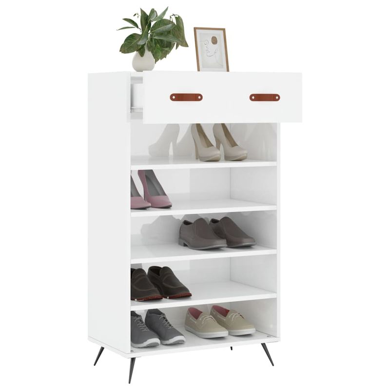 Casa si Gradina - Mobilier - Dulapuri si sifoniere - Dulapuri pantofi - Pantofar, alb extralucios, 60x35x105 cm, lemn prelucrat - Infinity.ro