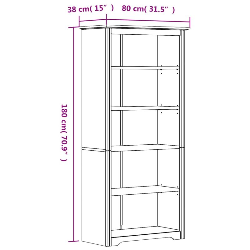 Casa si Gradina - Mobilier - Biblioteci si rafturi - Biblioteci - Biblioteca BODO, alb, 80x38x180 cm, lemn masiv pin, 5 rafturi - Infinity.ro