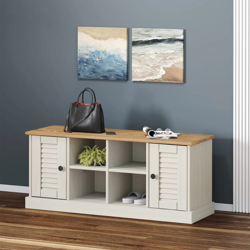 Casa si Gradina - Mobilier - Organizare si depozitare - Bancute - Banca de pantofi VIGO, alb, 106x35x45 cm, lemn masiv de pin - Infinity.ro