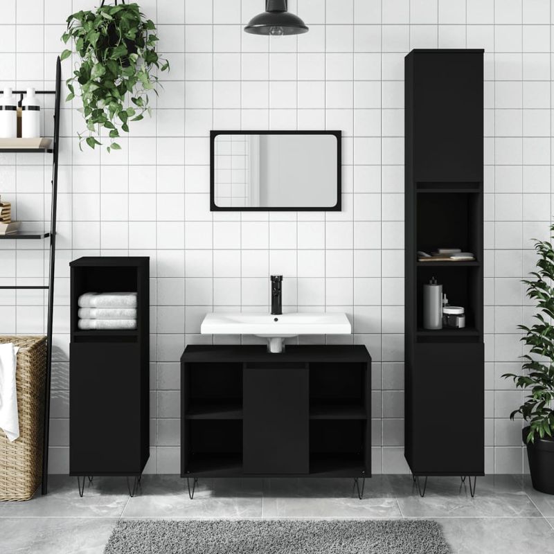 Casa si Gradina - Mobilier - Mobilier baie - Comode baie - Comoda pentru baie, negru, 80x33x60 cm, lemn compozit - Infinity.ro