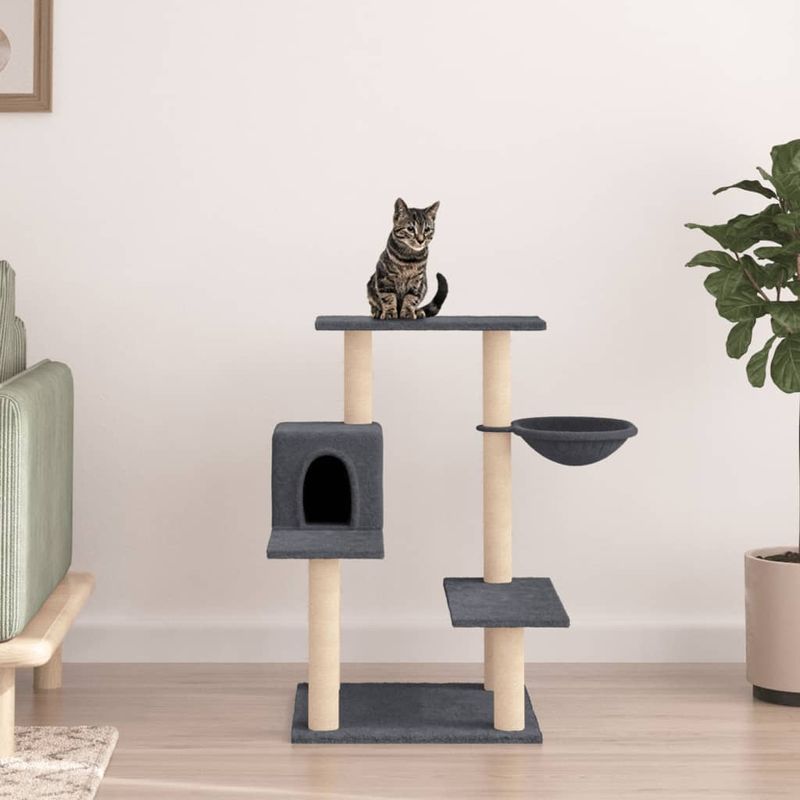 Petshop - Accesorii petshop - Jucarii animale - Ansambluri de joaca - Ansamblu pisici cu stalpi din funie sisal, gri inchis, 82,5 cm - Infinity.ro