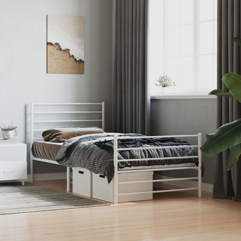 Casa si Gradina - Mobilier - Paturi si accesorii - Paturi - Cadru de pat metalic cu tablie de cap/picioare, alb, 100x190 cm - Infinity.ro