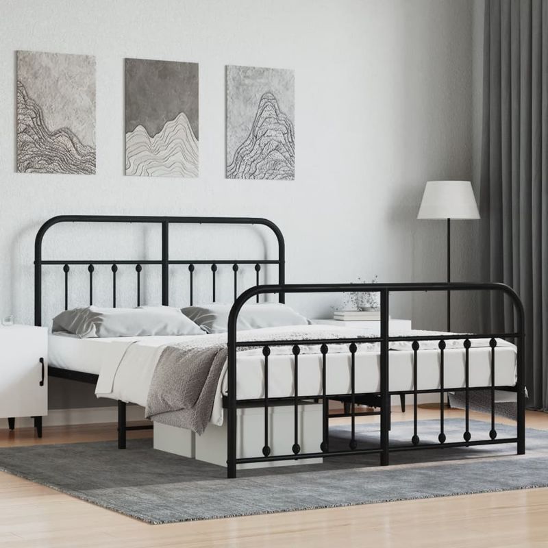 Casa si Gradina - Mobilier - Paturi si accesorii - Paturi - Cadru pat metalic cu tablie de cap/picioare, negru, 135x190 cm - Infinity.ro