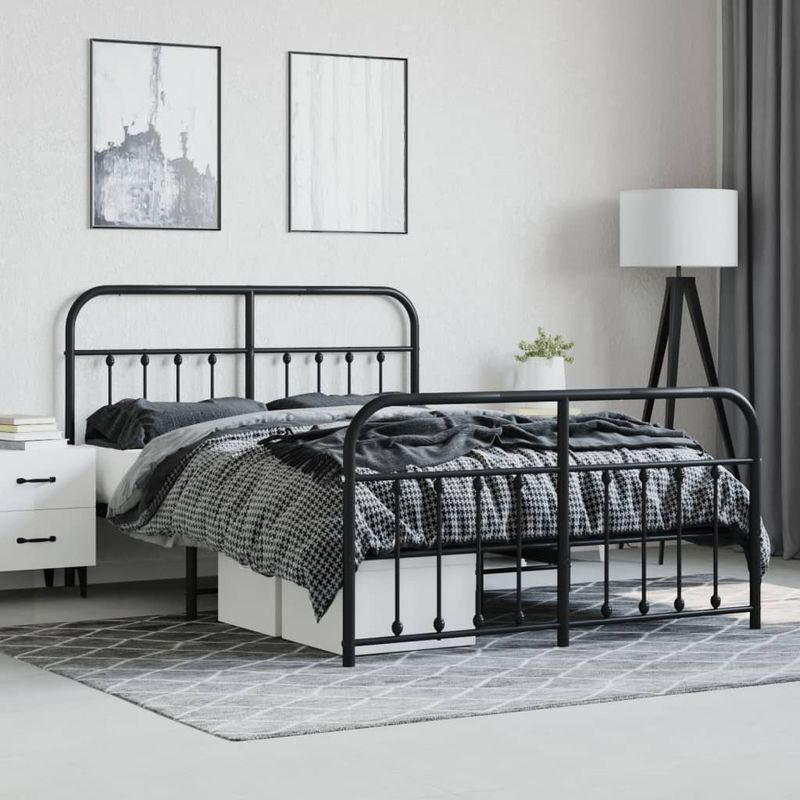Casa si Gradina - Mobilier - Paturi si accesorii - Paturi - Cadru pat metalic cu tablie de cap/picioare, negru, 140x200 cm - Infinity.ro
