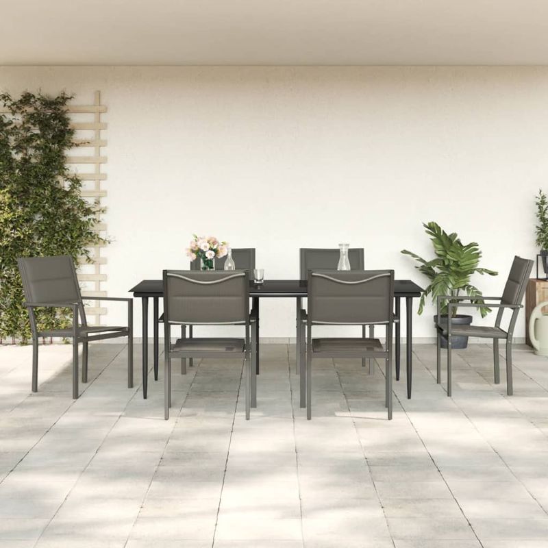 Casa si Gradina - Gradina si terasa - Mobilier exterior - Seturi mobila gradina - Set mobilier de gradina, 7 piese, negru, otel si textilena - Infinity.ro