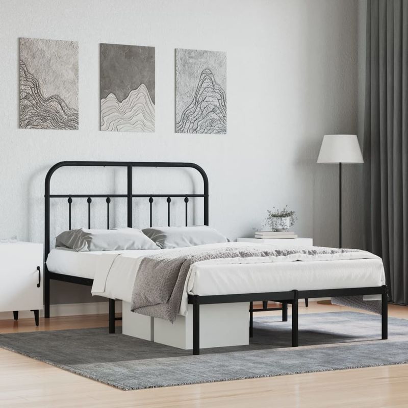 Casa si Gradina - Mobilier - Paturi si accesorii - Paturi - Cadru de pat metalic cu tablie, negru, 120x200 cm - Infinity.ro