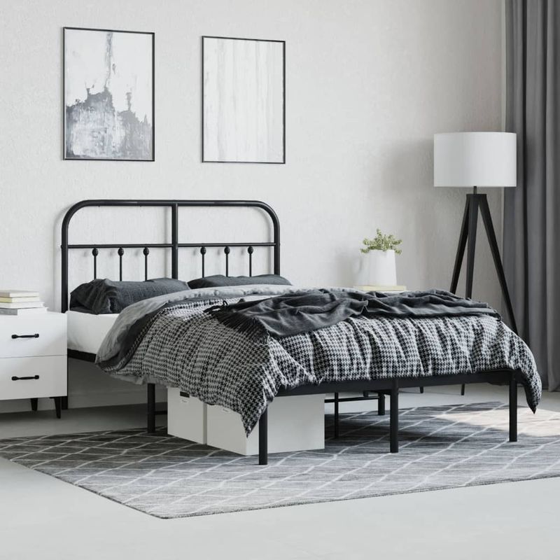 Casa si Gradina - Mobilier - Paturi si accesorii - Paturi - Cadru de pat metalic cu tablie, negru, 120x200 cm - Infinity.ro