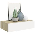 Casa si Gradina - Mobilier - Biblioteci si rafturi - Rafturi - Dulap de perete cu sertar, alb si stejar, 40x23,5x10 cm, MDF - Infinity.ro