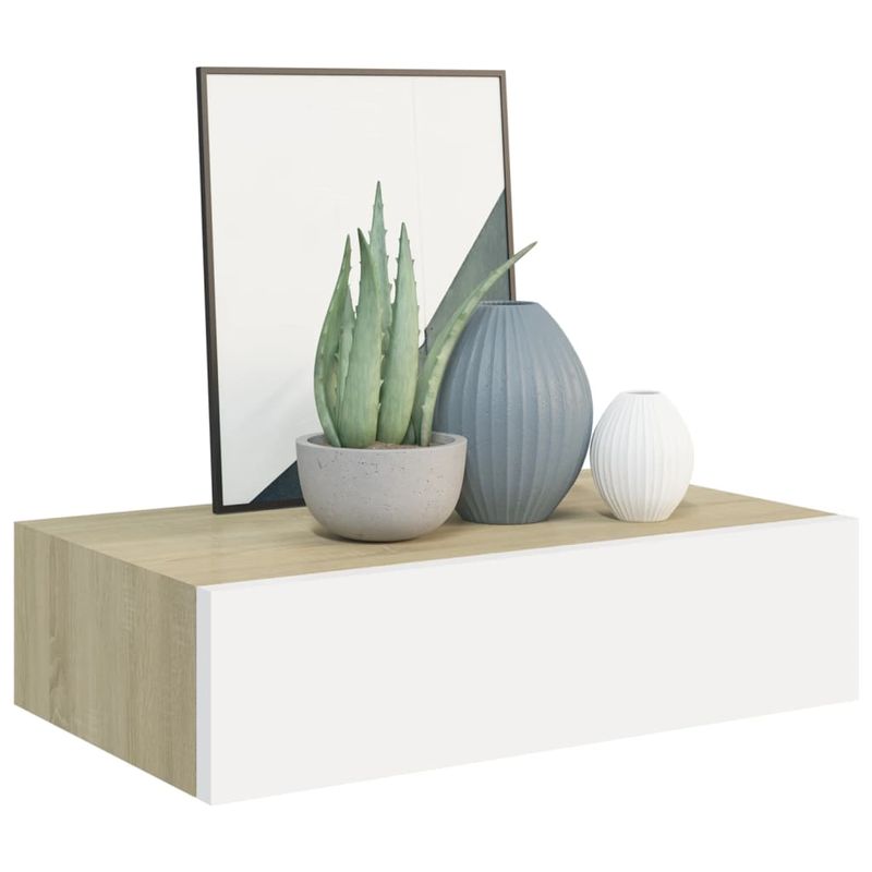 Casa si Gradina - Mobilier - Biblioteci si rafturi - Rafturi - Dulap de perete cu sertar, alb si stejar, 40x23,5x10 cm, MDF - Infinity.ro