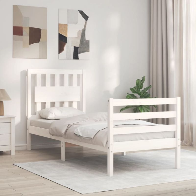 Casa si Gradina - Mobilier - Paturi si accesorii - Paturi - Cadru de pat cu tablie single mic, alb, lemn masiv - Infinity.ro