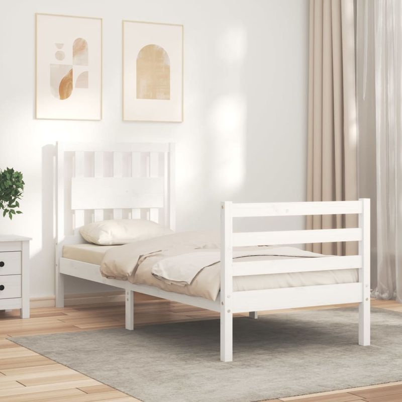 Casa si Gradina - Mobilier - Paturi si accesorii - Paturi - Cadru de pat cu tablie single mic, alb, lemn masiv - Infinity.ro