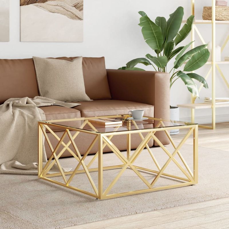 Casa si Gradina - Mobilier - Mese si birouri - Masute de cafea - Masa de cafea, 80x80x40 cm, otel inoxidabil si sticla - Infinity.ro