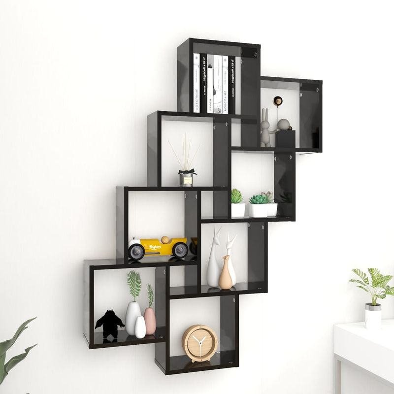 Casa si Gradina - Mobilier - Biblioteci si rafturi - Rafturi - Raft de perete cub, negru, 90x15x119 cm, PAL - Infinity.ro