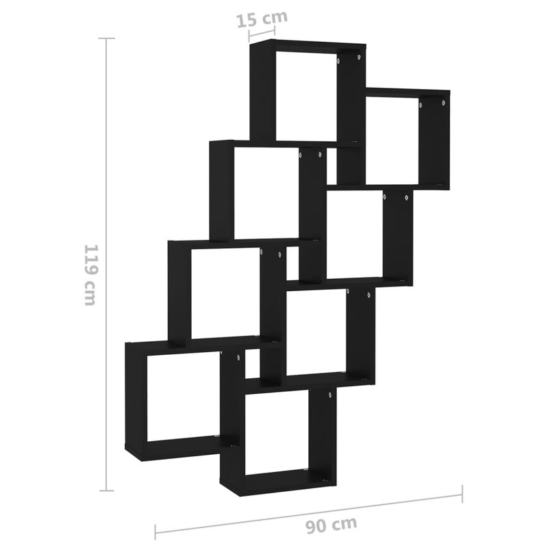 Casa si Gradina - Mobilier - Biblioteci si rafturi - Rafturi - Raft de perete cub, negru, 90x15x119 cm, PAL - Infinity.ro