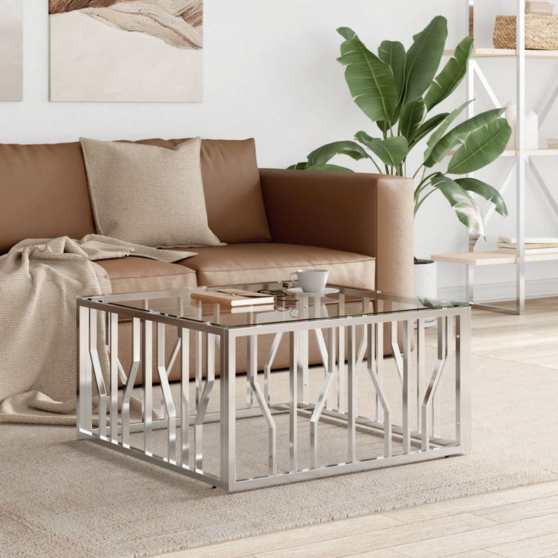 Casa si Gradina - Mobilier - Mese si birouri - Masute de cafea - Masa de cafea, 80x80x40 cm, otel inoxidabil si sticla - Infinity.ro