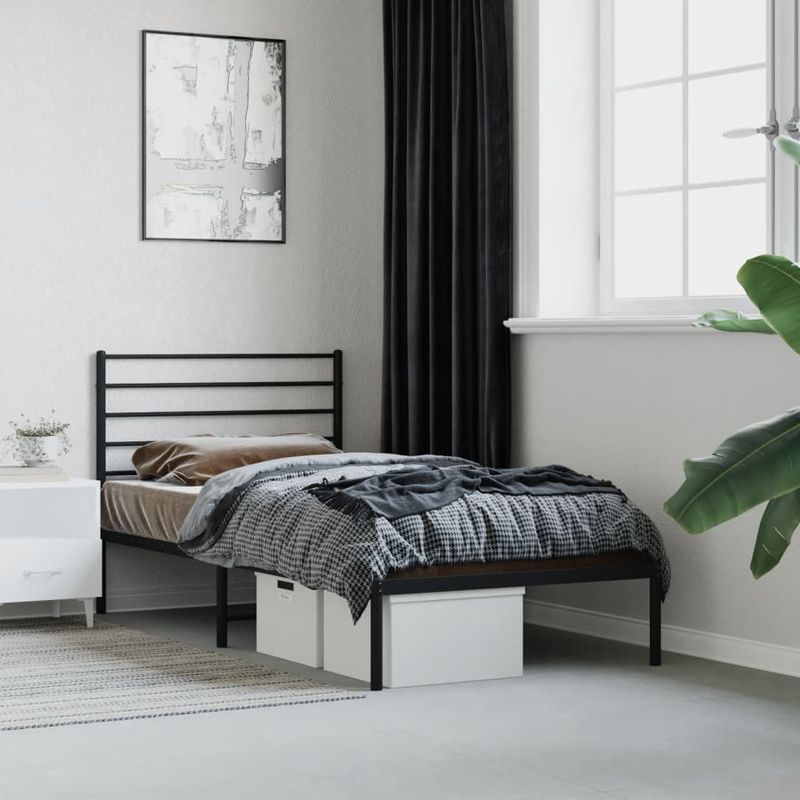 Casa si Gradina - Mobilier - Paturi si accesorii - Paturi - Cadru de pat din metal cu tablie, negru, 100x200 cm - Infinity.ro