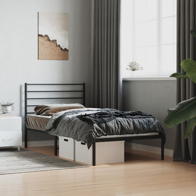 Casa si Gradina - Mobilier - Paturi si accesorii - Paturi - Cadru de pat din metal cu tablie, negru, 100x200 cm - Infinity.ro
