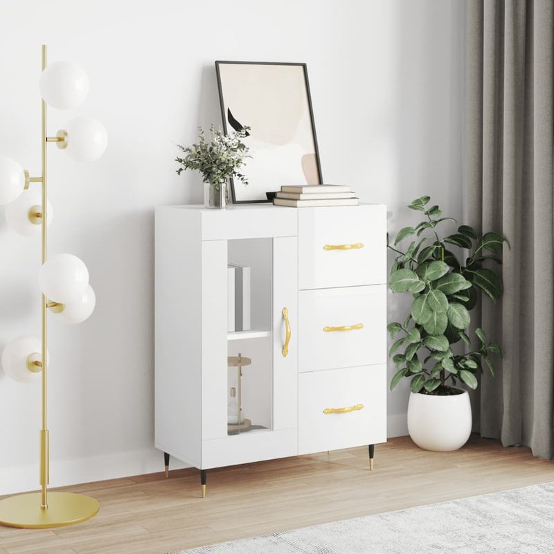 Casa si Gradina - Mobilier - Comode si corpuri - Comode - Servanta, alb extralucios, 69,5x34x90 cm, lemn compozit - Infinity.ro