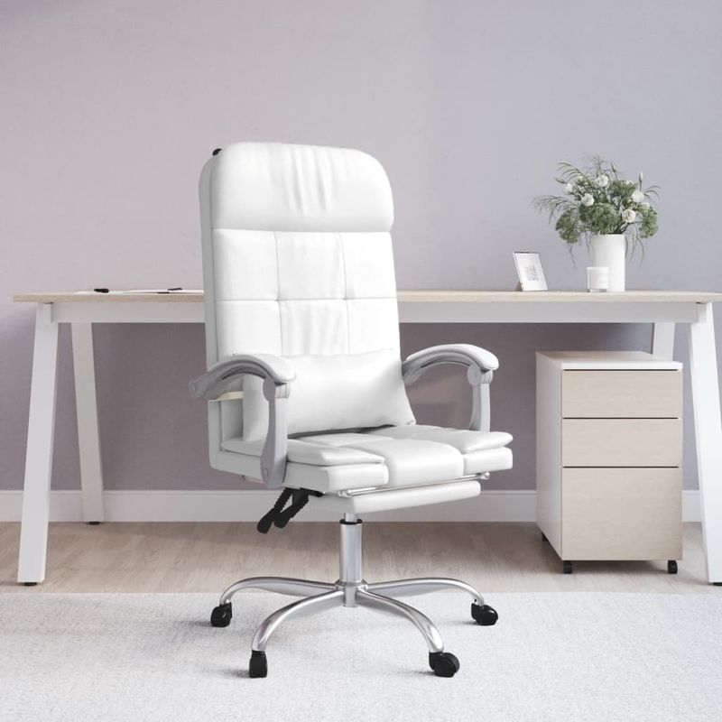 Casa si Gradina - Mobilier - Scaune si fotolii - Scaune - Scaun de birou rabatabil cu masaj, alb, piele ecologica - Infinity.ro