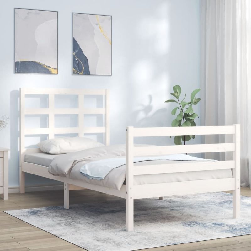 Casa si Gradina - Mobilier - Paturi si accesorii - Paturi - Cadru de pat cu tablie single mic, alb, lemn masiv - Infinity.ro