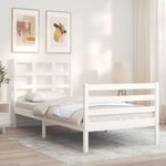 Casa si Gradina - Mobilier - Paturi si accesorii - Paturi - Cadru de pat cu tablie single mic, alb, lemn masiv - Infinity.ro