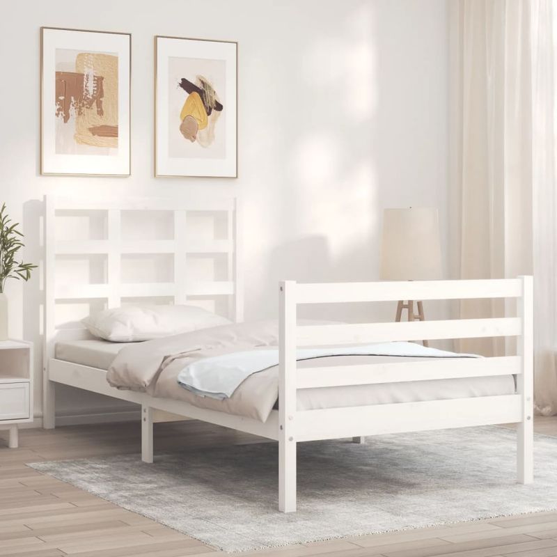 Casa si Gradina - Mobilier - Paturi si accesorii - Paturi - Cadru de pat cu tablie single mic, alb, lemn masiv - Infinity.ro
