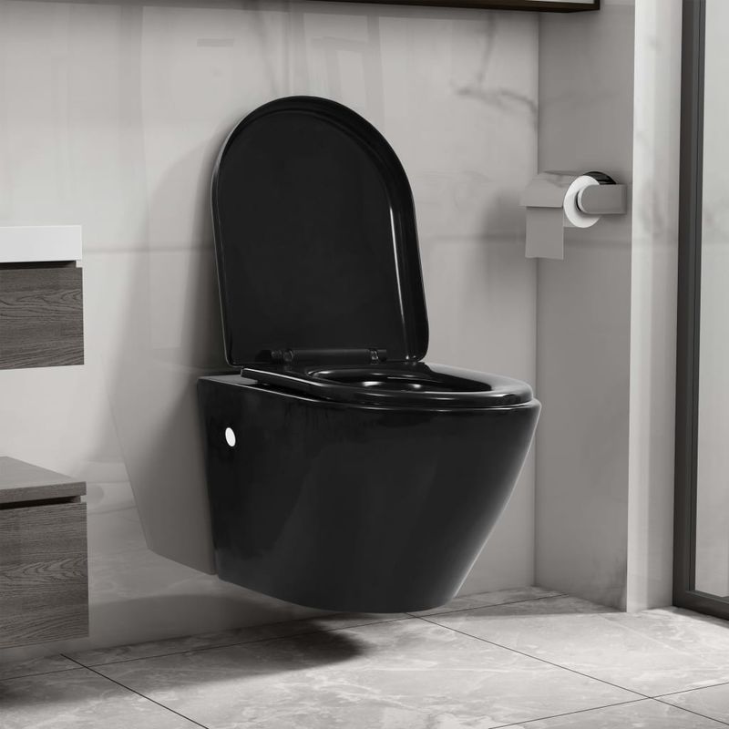 Casa si Gradina - Sanitare - Obiecte sanitare - Vase de toaleta - Vas toaleta suspendat cu rezervor incastrat, negru, ceramica - Infinity.ro