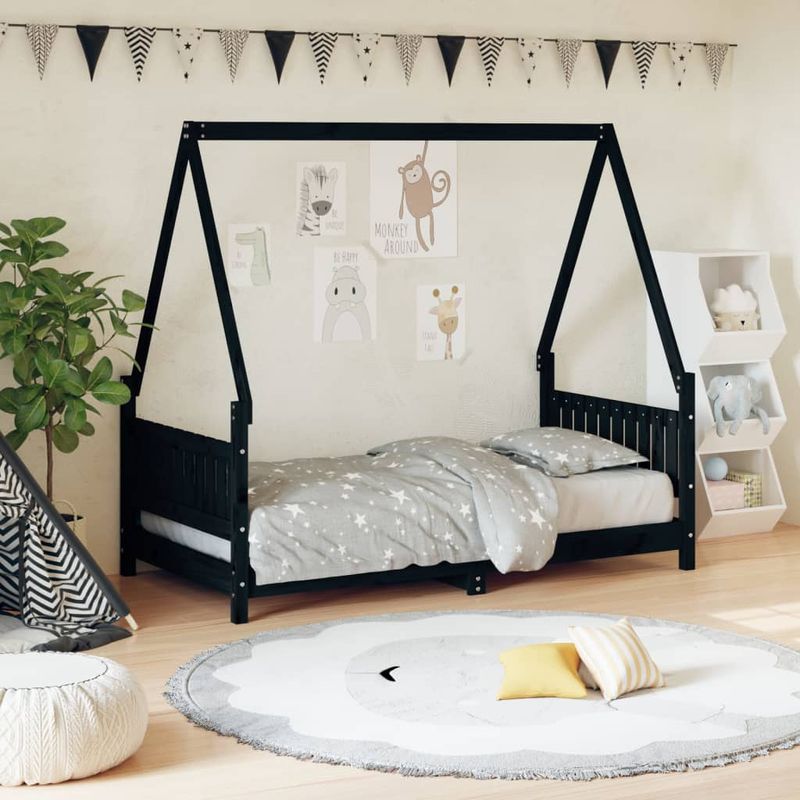 Casa si Gradina - Mobilier - Mobilier copii - Patuturi copii - Cadru de pat pentru copii, negru, 80x160 cm, lemn masiv de pin - Infinity.ro
