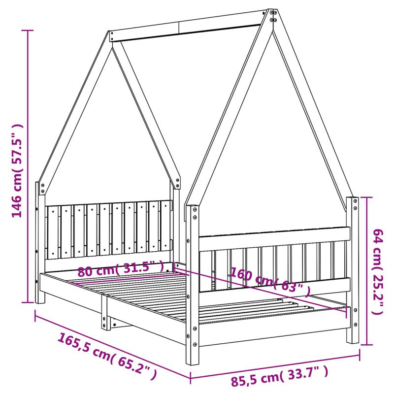 Casa si Gradina - Mobilier - Mobilier copii - Patuturi copii - Cadru de pat pentru copii, negru, 80x160 cm, lemn masiv de pin - Infinity.ro